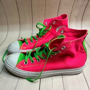 Converse Hot Pink High-Top Sneakers with Neon Green Accents